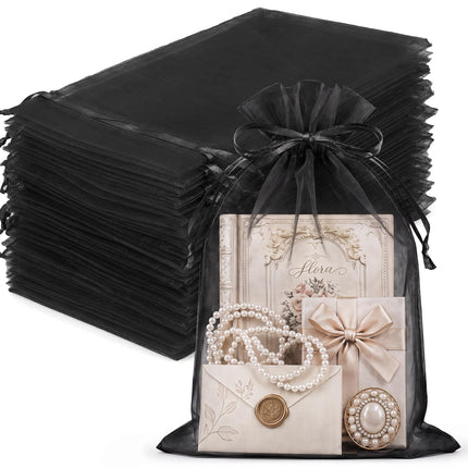100Pcs White Organza Bags 3x4in,Small Mesh Drawstring Gift Bag