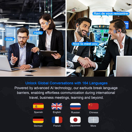 AI Translation Earbuds Real Time, 2026 Upgraded 164 Language Translator Earbuds for iPhone and Android 3-in-1 Translation Headphones Translating Device for Travel Business Learning with Charging Case