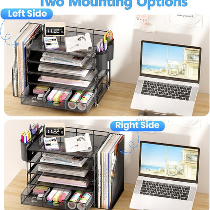 OPNICE Desk Organizer, 5-Tier Paper File Organizer with Drawer & Pen Holder, Office Desk Accessories, Workspace Desktop Organizer for Office Supplies(Black)