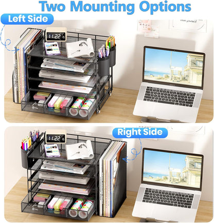 Black 5-Tier Desk Organizer with Drawer and Pen Holder - photo 3