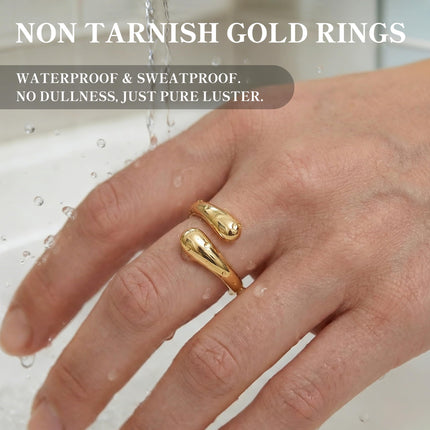 Non Tarnish Gold Chunky Rings for Women, 14K Gold Plated Statement Dome Rings Stacking Silver, Adjustable Mens Eternity Wedding Band Mixed Metal Jewelry Size 3-15 Half Size