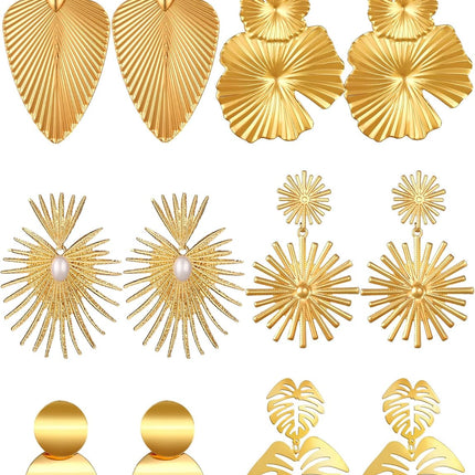 Glenmal 6 Pair Gold Statement Earrings for Women Large Gold Geometric Earrings Woven Twisted Leaf Earring Jewelry Gift