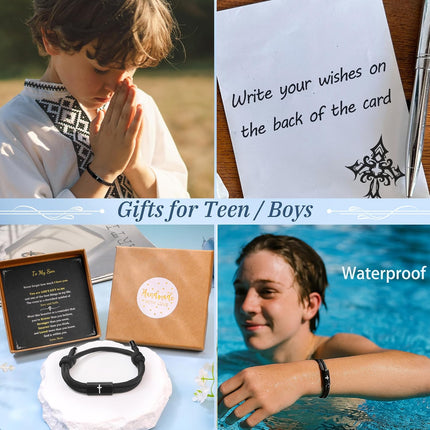 Mens Cross Bracelet as Easter Basket Stuffers for Teens, Soccer Baseball Joshua 1 9 Cross Bracelet Basketball Philippians 4:13 Accessories as Boys Easter Gifts for Sons Baptism Confirmation