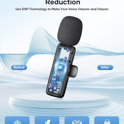 Wireless Microphone for iPhone iPad and Android Phone, 2 Pack Wireless Lavalier Lapel Mic with Noise Reduction, Plug and Play Mini Microphone for Video Recording Interview Podcast YouTube TikTok Vlog