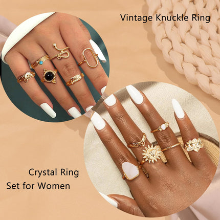 70 Pcs Vintage Crystal Ring Set for Women, Stackable Knuckle Rings - photo 8