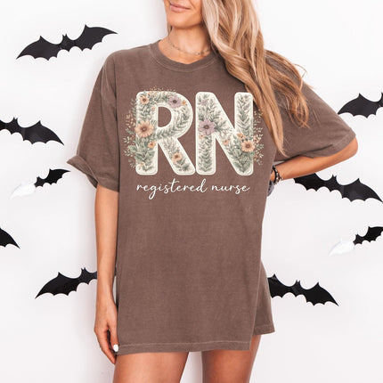 Floral RN Registered Nurse Comfort Colors T-Shirt Cute Botanical Nurse Shirt Healthcare Worker Gift