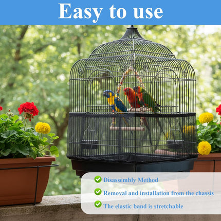 2 Pcs Bird Cage Seed Catcher, Elasticity Bird Cage Cover Seed Catcher Guard Birdscage Net Skirt Netting for Parrot Parakeet, Black