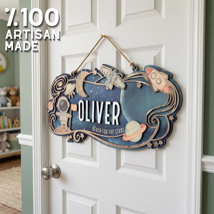 Custom Space Explorer Nursery Name Sign - Personalized Wooden Baby Name Sign with Astronaut & Planets - 3D 2-Layer Birch Wood Wall Decor for Boy & Girl Room, Unique Galaxy Gift