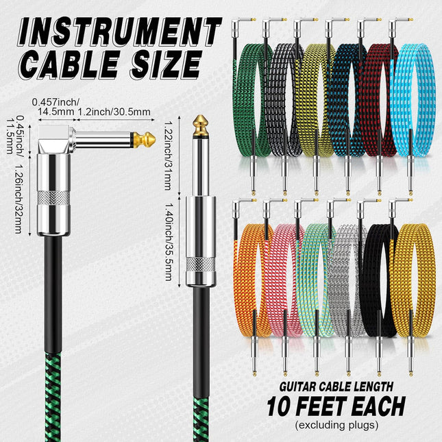 12 Pack 10FT Instrument Cable - Guitar, Bass, Keyboard, Microphone & Mixer Amp Cord (Multicolored-A, 10 Feet)