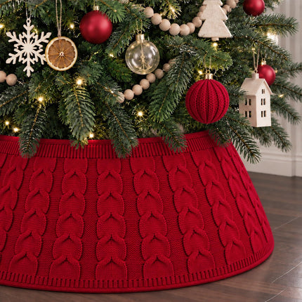 Christmas Tree Knitted Collar Skirt Red for Holiday Home Party Decoration