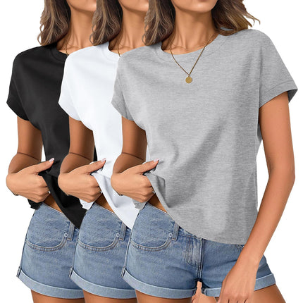 Womens Boxy Tee Shirts Cap Sleeve Crop Tops Cotton Loose Fit T Shirts Crewneck Short Sleeves Casual Summer