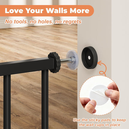 29"-40" Baby Gate for Stairs, Auto Close Stroller Friendly Dog Gate Indoor for Doorways, Pressure Mounted Baby Gate, Easy Walk Through Gate for Children & Pets, Black