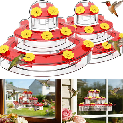 Birdream Hummingbird Feeders for Window, 2 Pack-18oz Suction Cup Hummingbird Feeder with 9 Feeding Ports & Clean Brush, Attracting Ruby Throated Anna Rufous - Red