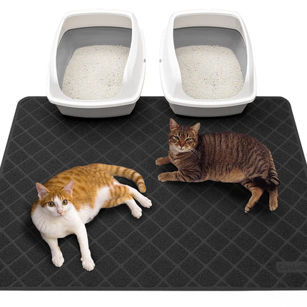 Cat Litter Mat Litter Trapping Mat, Premium Durable PVC Grid Mesh with Scatter Control, Non-slip, Less Waste Cat Litter Box Mat, Soft on Kitty’s Paws, Urine Waterproof, 24" x 17" Grey