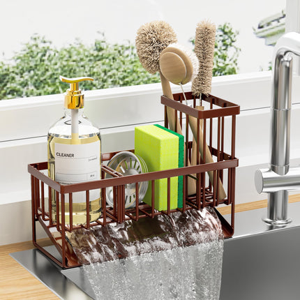 Sink Caddy Sponge Holder for Kitchen with Brush Holder and Stainless Steel Self Drain Tray, Rustproof Kitchen Sink Organizer for Sponge, Soap Dispenser Storage Accessories