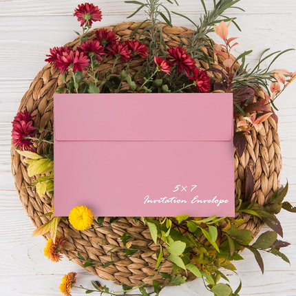 5x7 / A7 Envelopes Self Seal – 50 Pack Pink Greeting Card & Invitation Envelopes, 120gsm Premium Colored Paper for Wedding Invitation, Christmas Party, Baby Shower