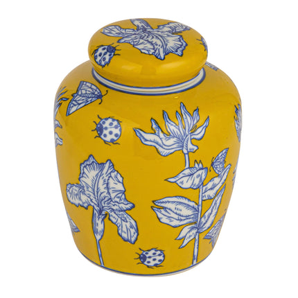 Small Decorative Ceramic Ginger Jar with Lid, Blue and White Floral Pattern