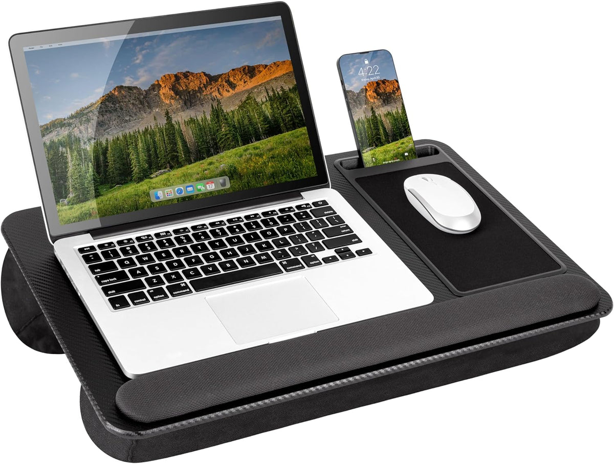 Home Office Pro Lap Desk with Wrist Rest, Mouse Pad, and Phone Holder - Black Carbon