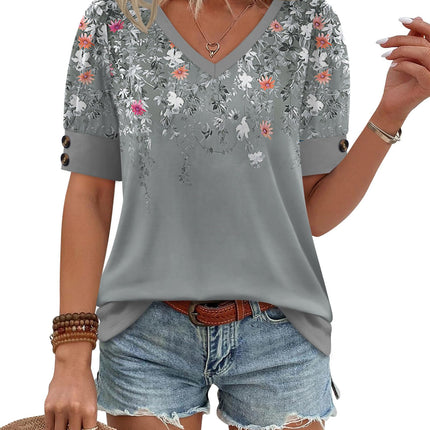 Womens Tops Short Sleeve Shirts Buttons V Neck Spring Fashion Summer Outfits Plus Size Blouses Dressy Casual