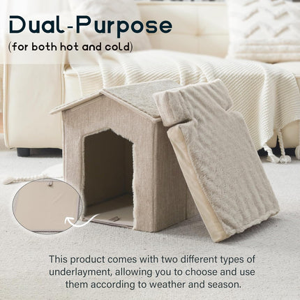 Cat Beds for Indoor Cats,Cat Houses,Cat Cave with Orthopedic Cushion,Foldable Cat Condos,Hideaway,Shelter,Beige Cat Tent for Small Dogs and Rabbit,Squirrel