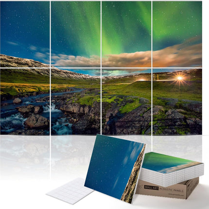 PINWELIFE® Wall Art Acoustic Panels, Sound Proof Absorbing Panels for Home/Office, Decorative Absorbing Dampening, Noise and Echo Cancelling (48"x32", Northern Lights)