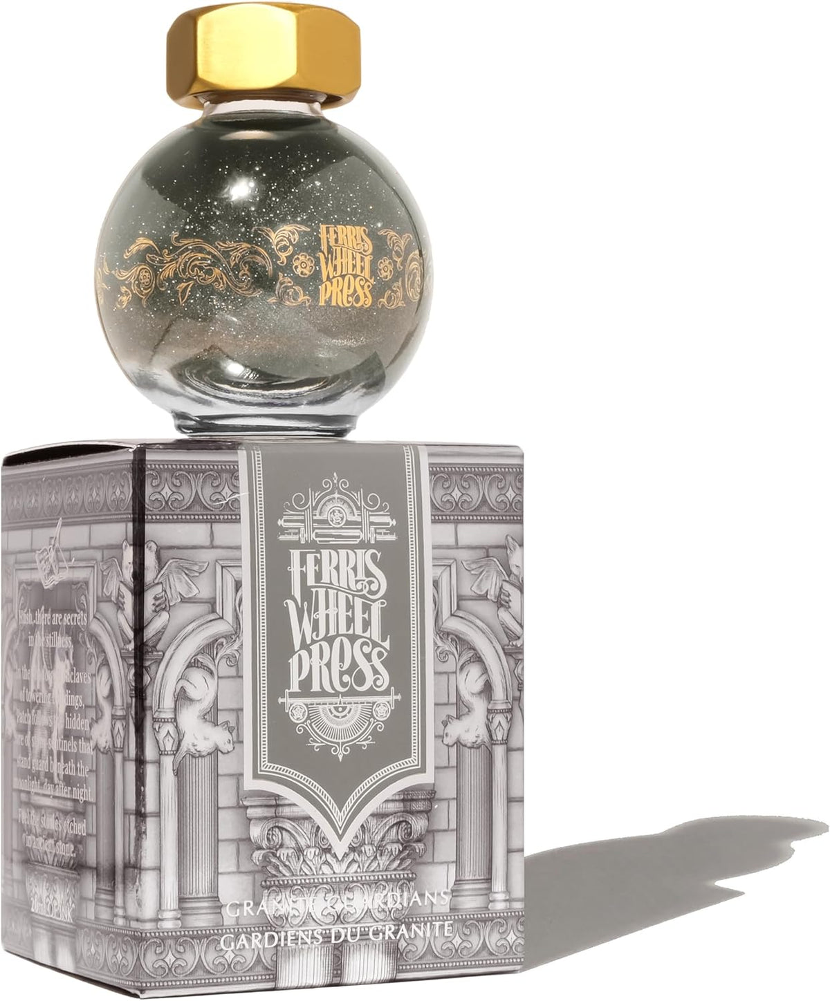 Granite Guardians Stone Grey Fountain Pen Ink with Rose Gold Shimmer, 20ml Bottle