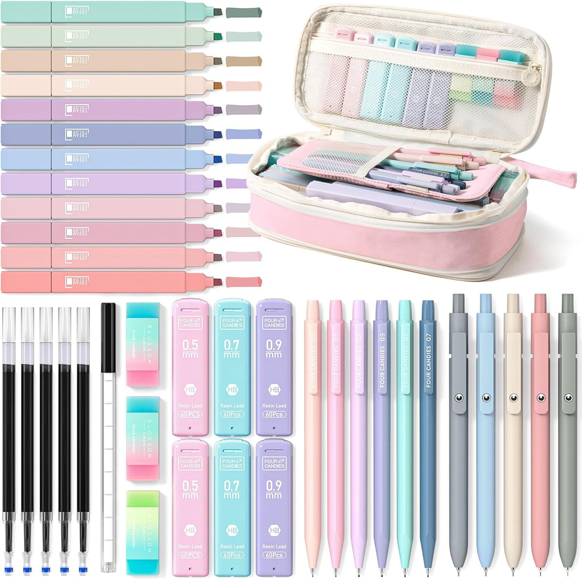 39-Piece Pink Aesthetic Stationery Set with Organizer