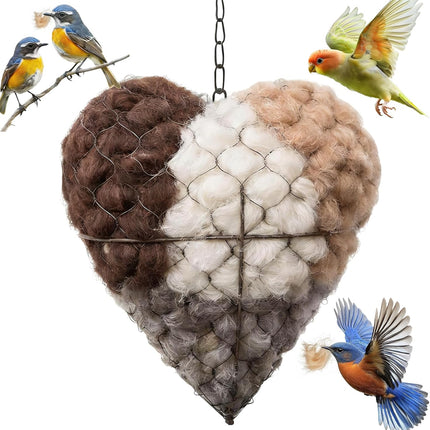 Handmade Alpaca Fiber Heart-Shaped Bird Nesting Material Holder | Winter Shelter for Wild Birds | Charming Hummingbird House and Outdoor Garden Art Gift for Bird Lovers