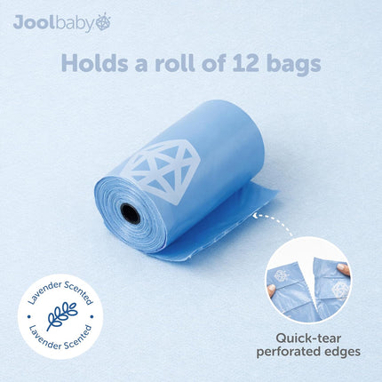 Jool Baby Disposable Diaper Bag Dispenser (Oatmeal) + 3 Refill Rolls (Lavender-Scented) - Attaches to Stroller or Diaper Bag for On-the-Go Convenience