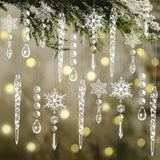30-Piece Clear Acrylic Snowflake & Icicle Christmas Tree Ornaments