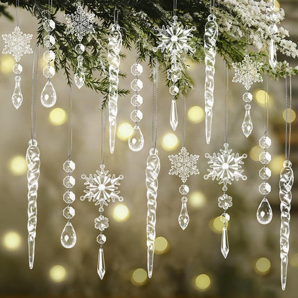 30-Piece Clear Acrylic Snowflake & Icicle Christmas Tree Ornaments