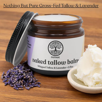 Beef Tallow for Skin | LAVENDER BALM I 2 Ingredients - 100% Grass Fed Beef Tallow & Lavender | Whole Body & Face Whipped Tallow | Sensititve Dry Skin, Eczema, Psoriasis, Rosacea