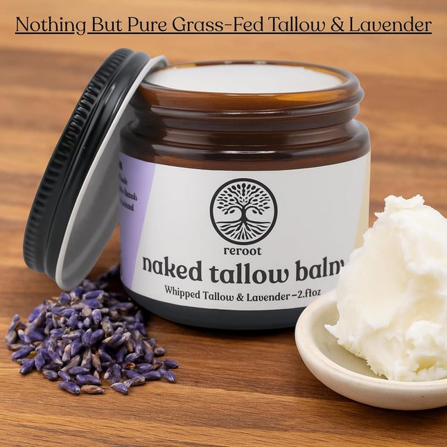 Beef Tallow for Skin | LAVENDER BALM I 2 Ingredients - 100% Grass Fed Beef Tallow & Lavender | Whole Body & Face Whipped Tallow | Sensititve Dry Skin, Eczema, Psoriasis, Rosacea