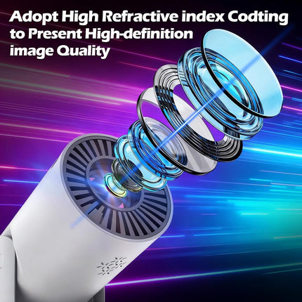 Mini projector, with wired screen sync 4K 1080P portable projector 180° rotation. 17-130" screen video projector. Compatible with smartphones, laptops.