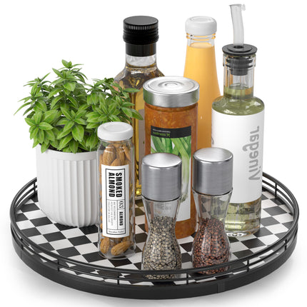 9-Inch Farmhouse Oak Wood Lazy Susan Organizer for Table Top, Walnut