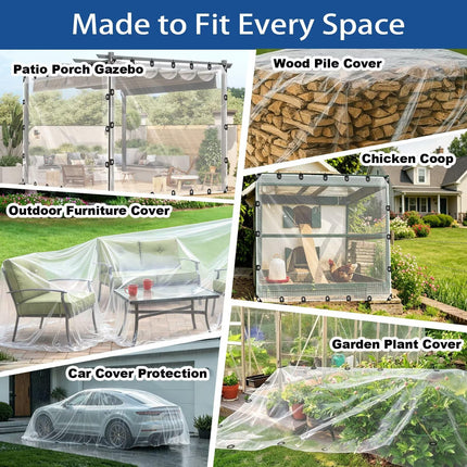 6x12ft Clear Tarp with Grommets, Transparent Heavy Duty Waterproof Tarp Cover with Reinforced Edge,Protects Against Water, Tear, Cold Weather Resistan for Greenhouse Balcony Garden.