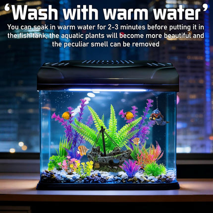 Ameliade Fish Tank Decor Set with Shipwreck Decoration, Little Diver Floating & 13 Aquatic Artificial Plants - Betta Plants & Hiding Spots for Aquariums and Small Fish Tank Accessories