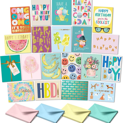 Sweetzer & Orange Happy Birthday Cards with Envelopes & Assortment Box. Variety Set of 20 Assorted Birthday Cards with Envelopes, Perfect Bulk Pack for Celebrations, Special Occasions, Friends