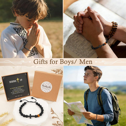 Trinckle Cross Bracelet for Boys First Communion Gifts, Joshua 1 9 Cross Bracelet Men, First Holy Communion Gifts for Teen Boy, Jesus Easter Christian Catholic Confirmation Gift for Son Nephew