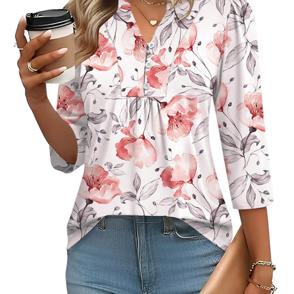 3/4 Length Sleeve Womens Tops Dressy Casual Henley V-Neck Summer Tops