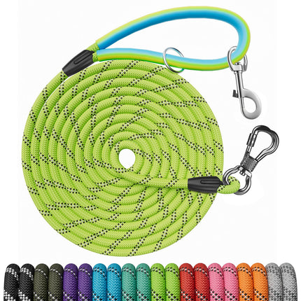 30 FT Dog Leash, Obedience Recall Training Agility Lead, with 2 Swivel Hooks, Reflective Threads and Soft Handle, Puppy Leash for Walking, Hunting, Camping for Small Medium and Large Dogs-Black