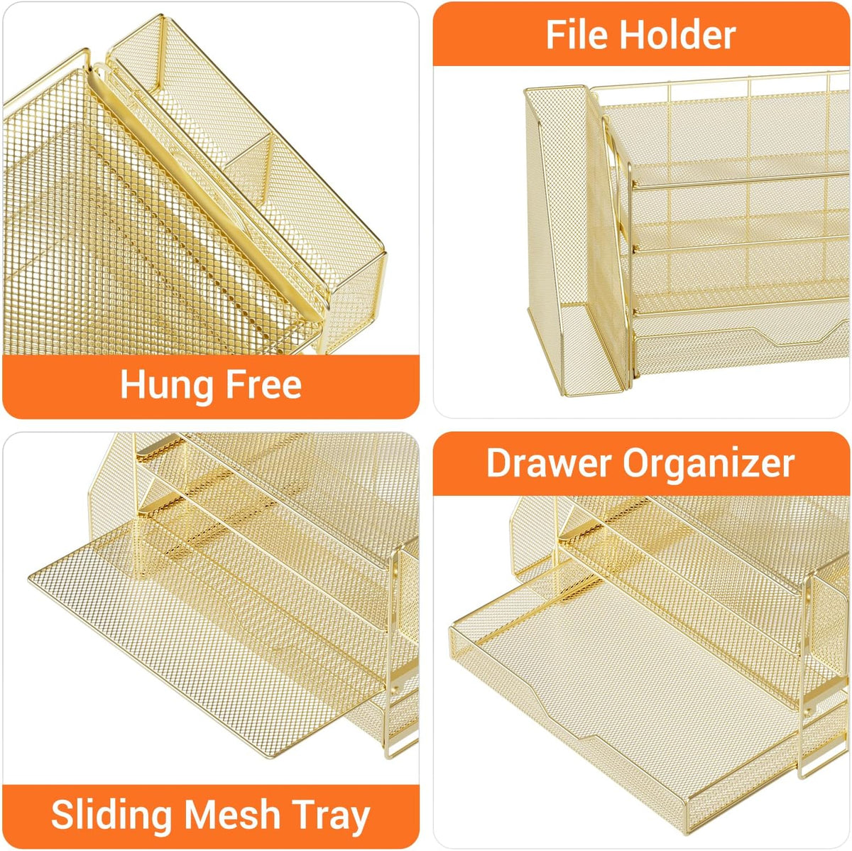 Gold 4-Tier Desk Organizer with Drawer and Pen Holder - photo 3