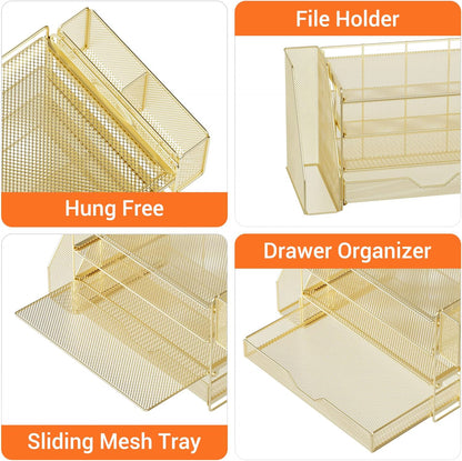 Gold 4-Tier Desk Organizer with Drawer and Pen Holder - photo 3