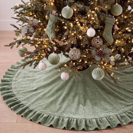 Falda de árbol de Navidad de terciopelo, 48 Inches, estilo moño, verde salvia