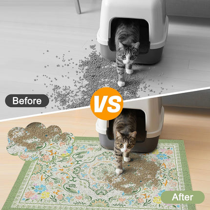 Glittme Cat Litter Mat with Non-Slip Bottom Litter Box Mat 33"X22" Litter Trapping Mat Easy to Clean Washable Cat Food Mat for Kitty,L