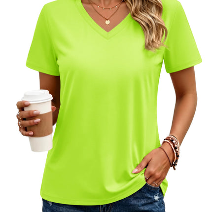 Women's Cotton T Shirt V-Neck Short Sleeve Shirt Classic-Fit Casual Breathable Tee Summer Basic Tops