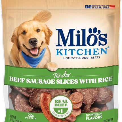 Milo's Kitchen Homestyle Dog Treats, Beef Sausage Slices, 10 Ounce, High Protein, No Artificial Flavors