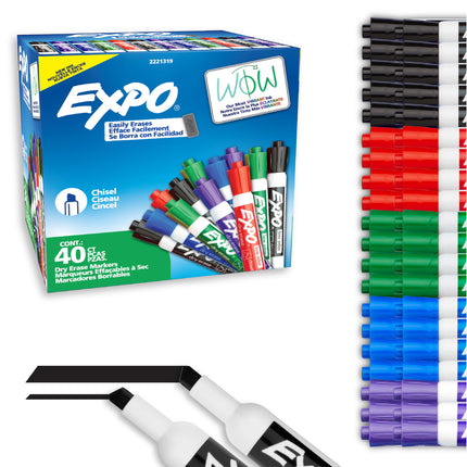 Dry Erase Markers, Low Odor Ink, Chisel Tip, 40 Count - Whiteboard, Calendar, Organization, Essential Supplies for Office, School, Classroom, Teachers