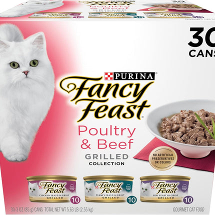 Purina Fancy Feast Grilled Wet Cat Food Poultry and Beef Collection Wet Cat Food Variety Pack - (Pack of 30) 3 oz. Cans