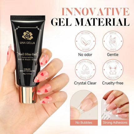 Gel Nail Glue, Solid Nails Gl ue Gel 40g Lamp Curing Needed Soak Off G LUE Strong Nail G LUE G el for Acrylic Fake Nails Tips Extension Press On Nails for Gelly Tips